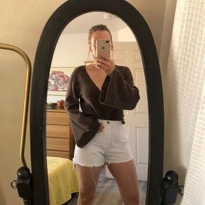 Free People starman v-neck ribbed bell sleeve